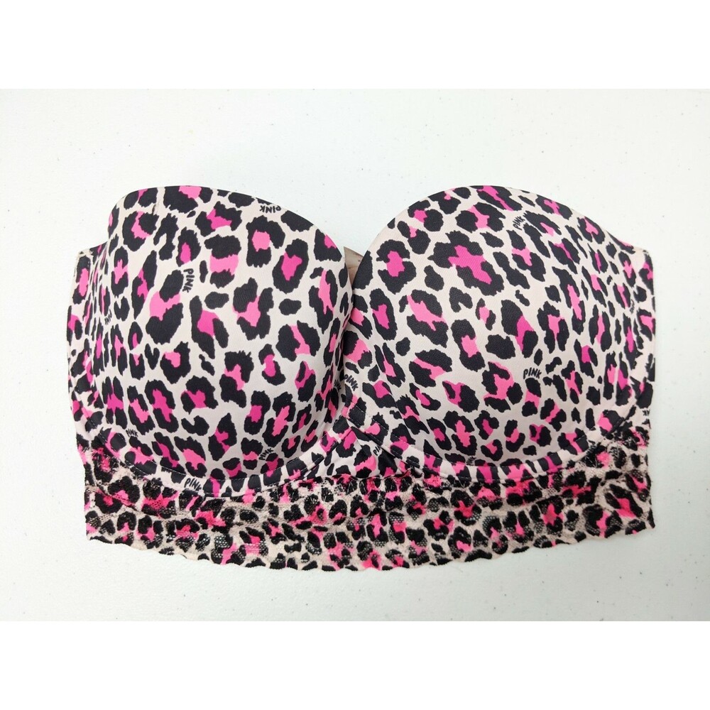 Victoria's Secret PINK Bra Women's 34D Pink Animal Print Bustier Multiway
